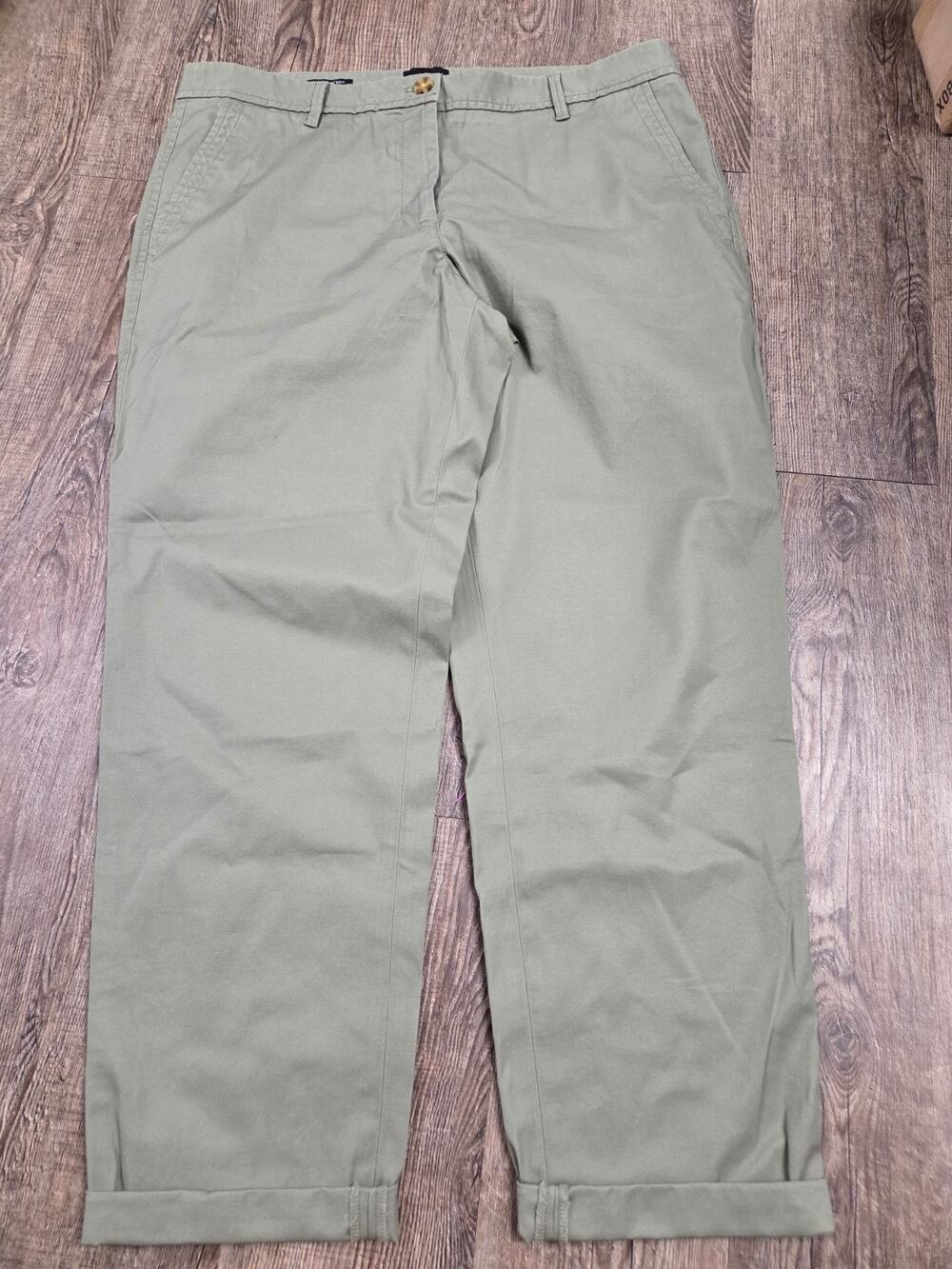 Talbots Relaxed Chinos Cuffed Green Women's Flat Front Pants Size 12